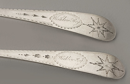 Irish Georgian Silver Bright Cut Tablespoons (Pair) - Wicklow Regiment (Set 1 of 2)